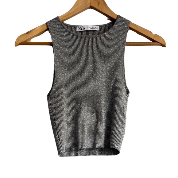 Zara Tops - ZARA Ribbed Sleeveless Tank Top Gray Minimalist Basic Size Small